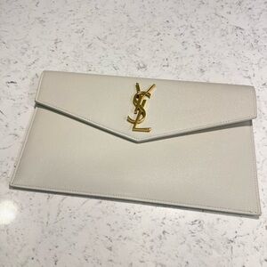 Yves Saint Laurent Cream Clutch with Gold Logo
